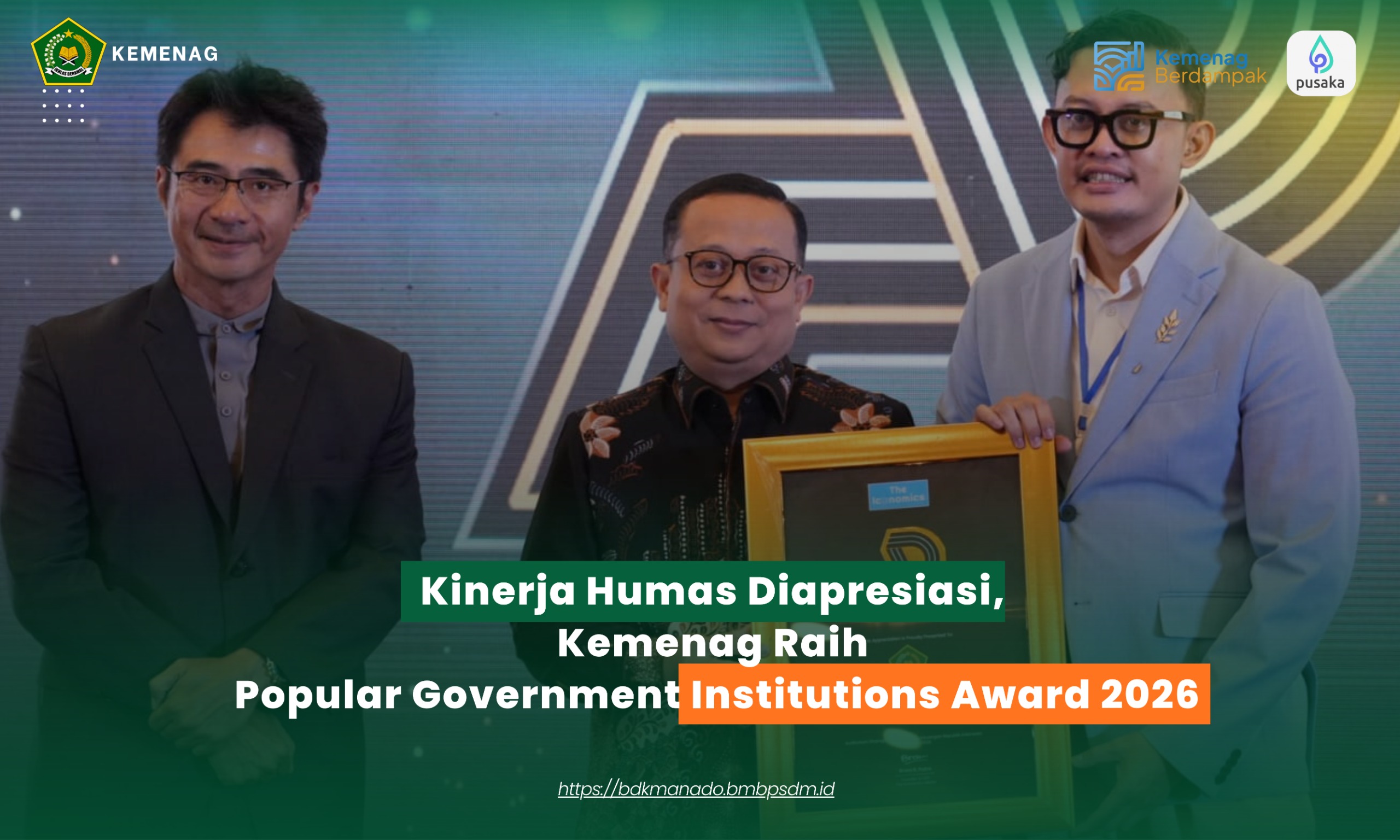 Kinerja Humas Diapresiasi, Kemenag Raih Popular Government Institutions Award 2026